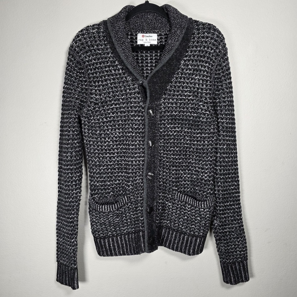 Rag And Bone Mens Small Black Gray Neimen Marcus‎ Wool Blend Cardigan Shawl